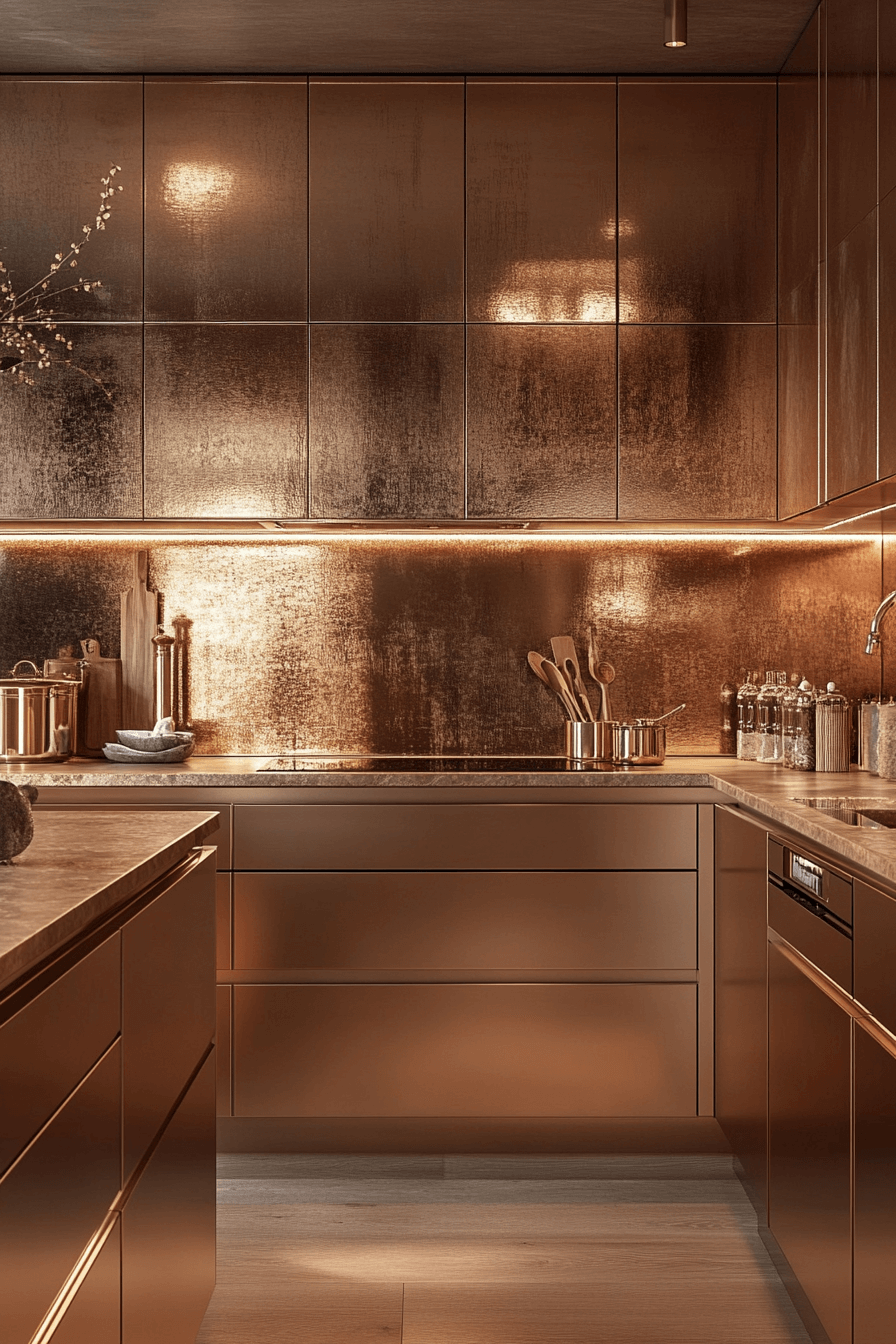 rose gold kitchen cabinets