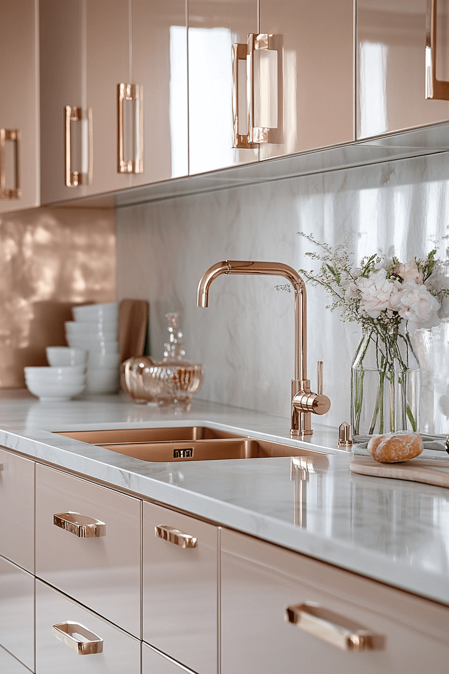 rose gold kitchen cabinets