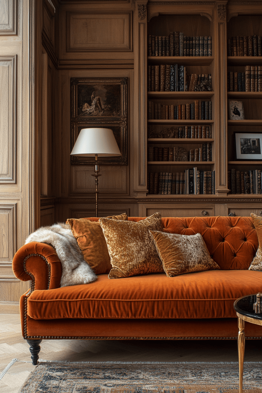 orange couch living room