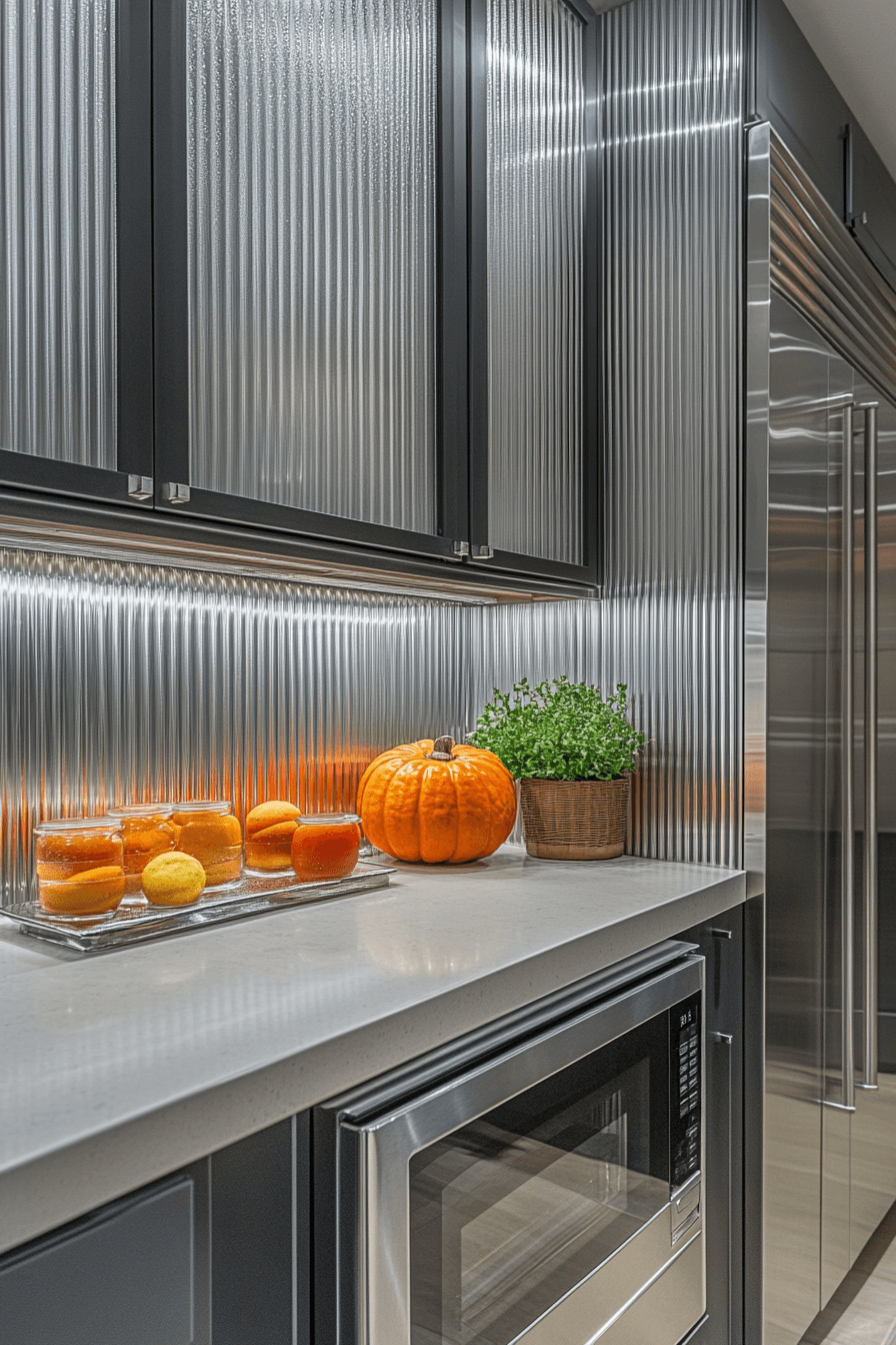 fluted glass kitchen cabinets