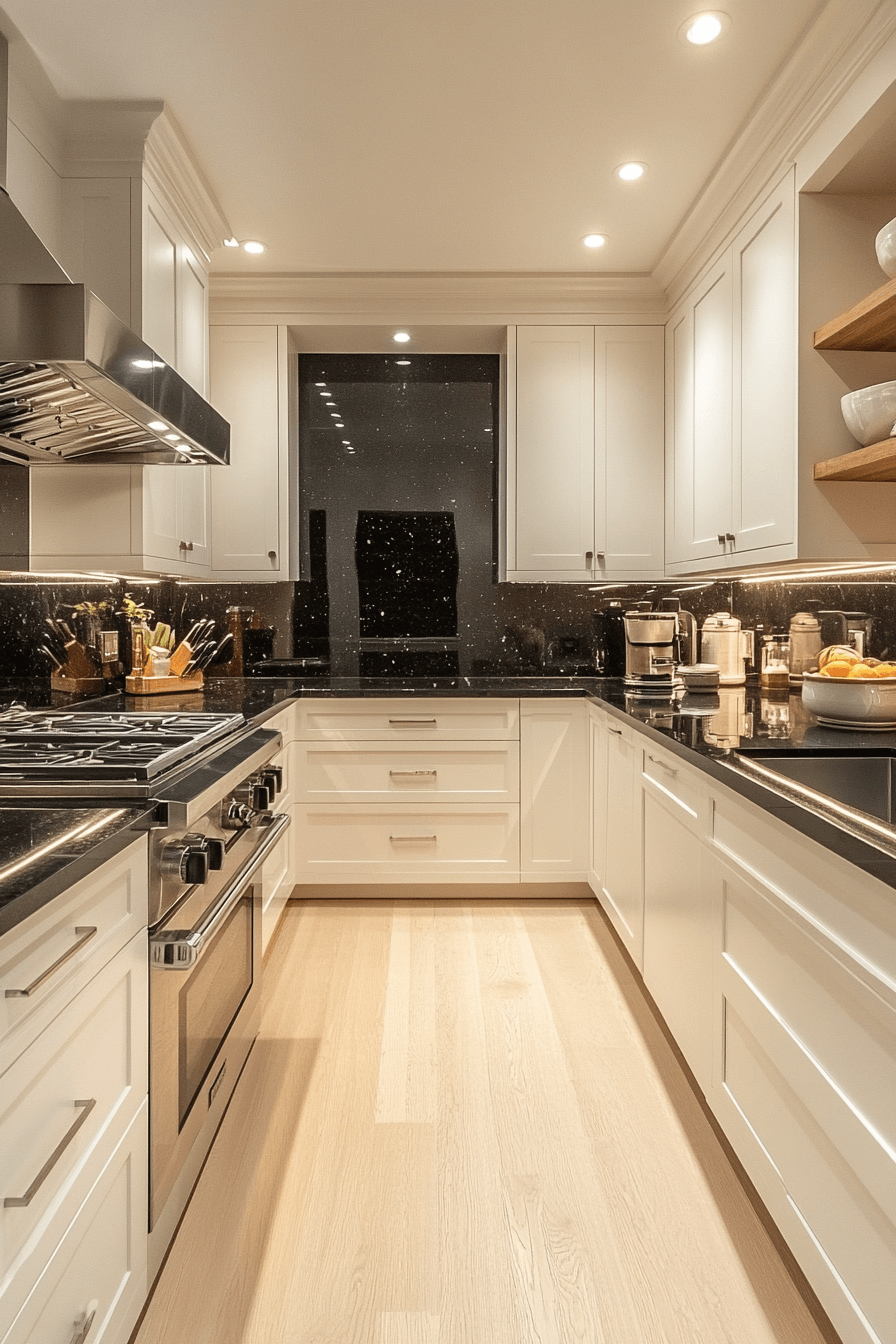 white cabinets black countertops
