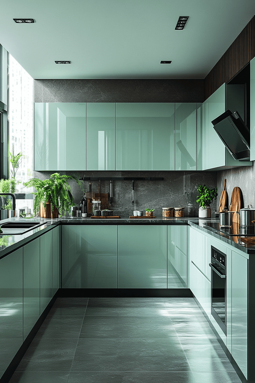 mint green kitchen cabinets