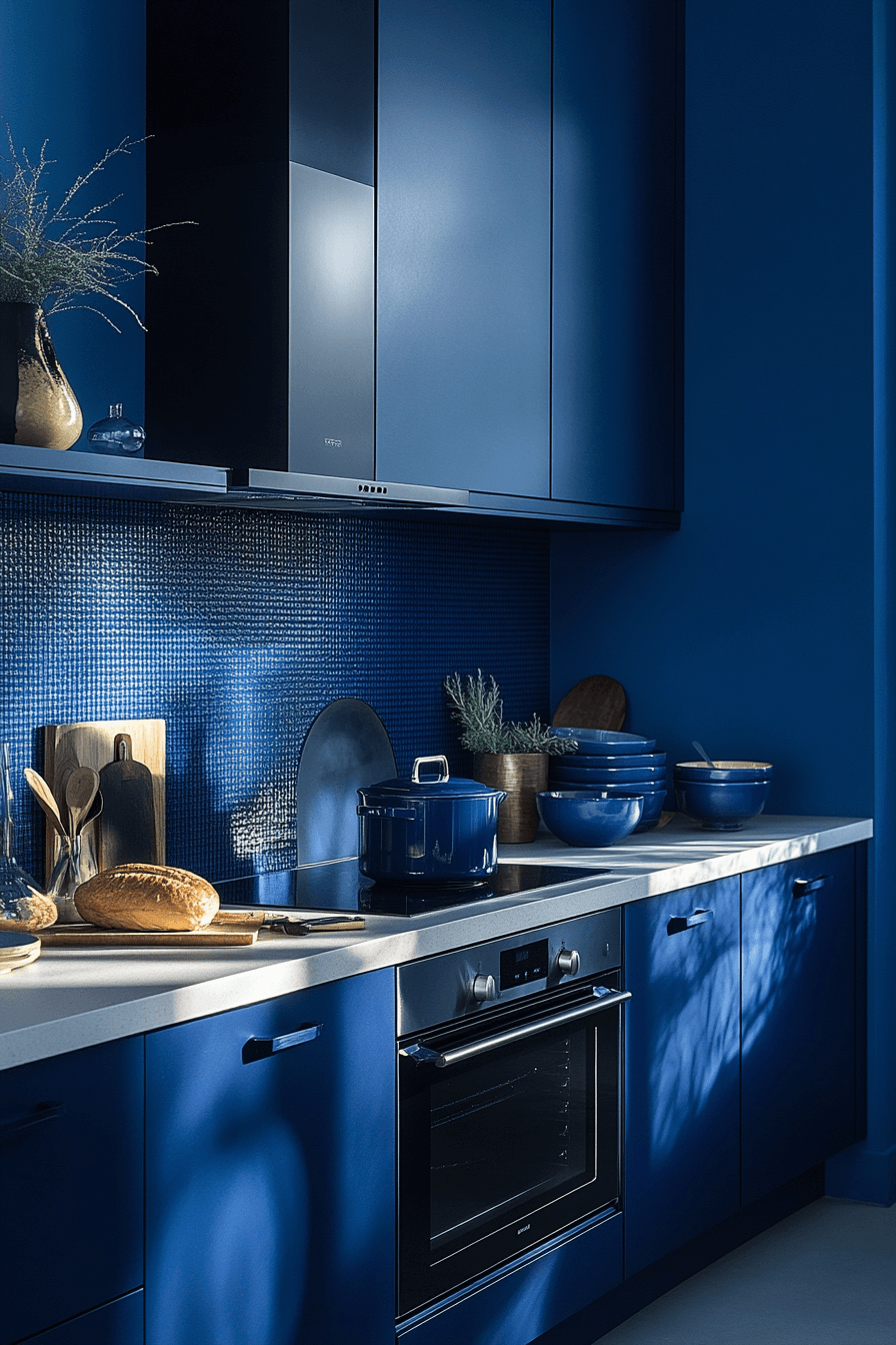 blue and white kitchen cabinets