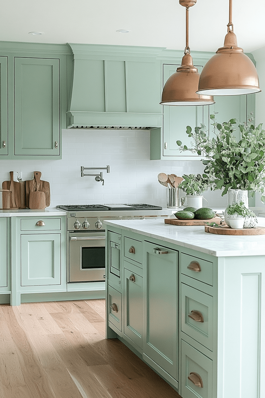 mint green kitchen cabinets