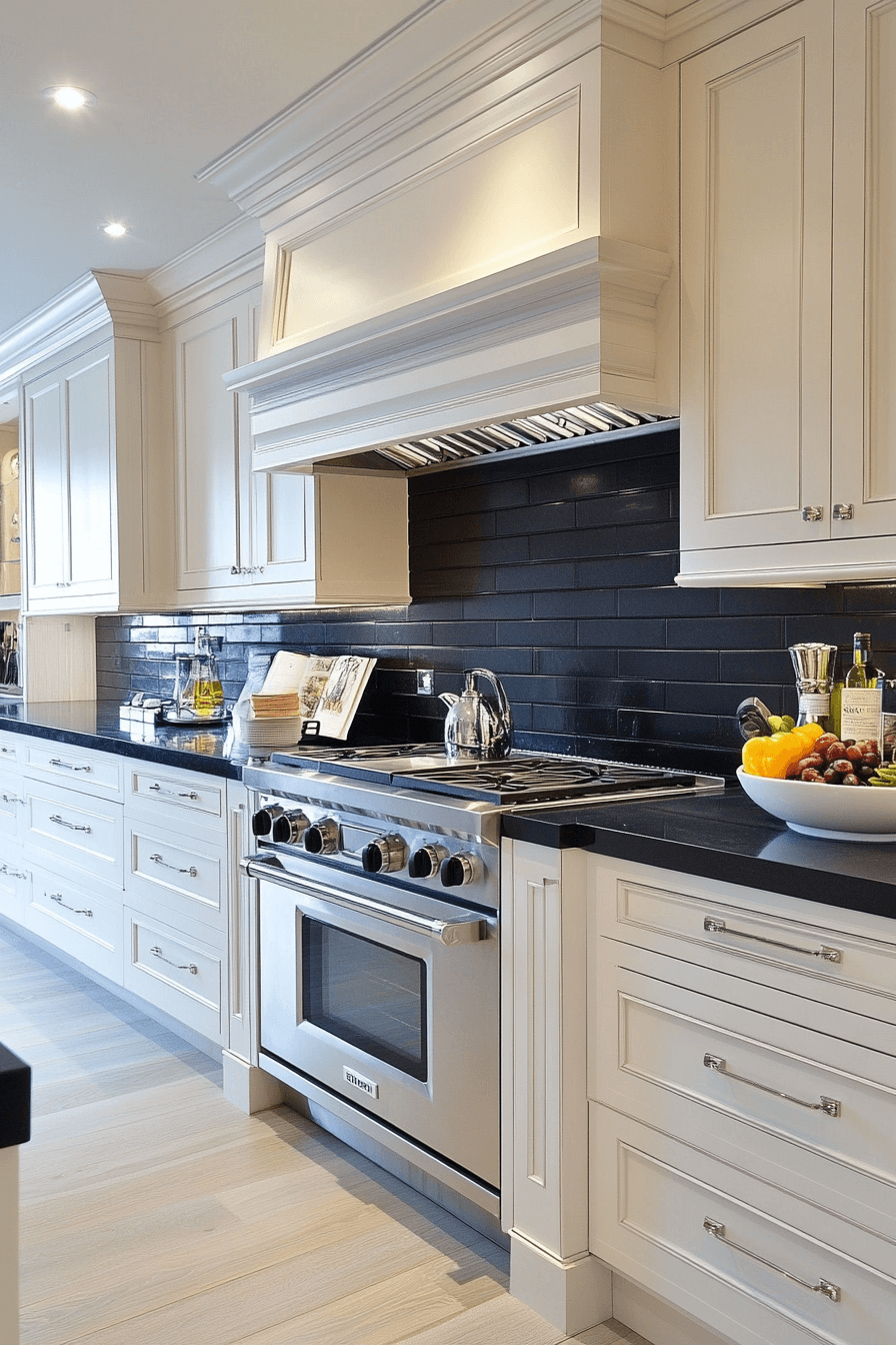 white cabinets black countertops