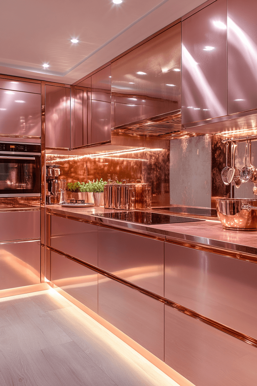 rose gold kitchen cabinets