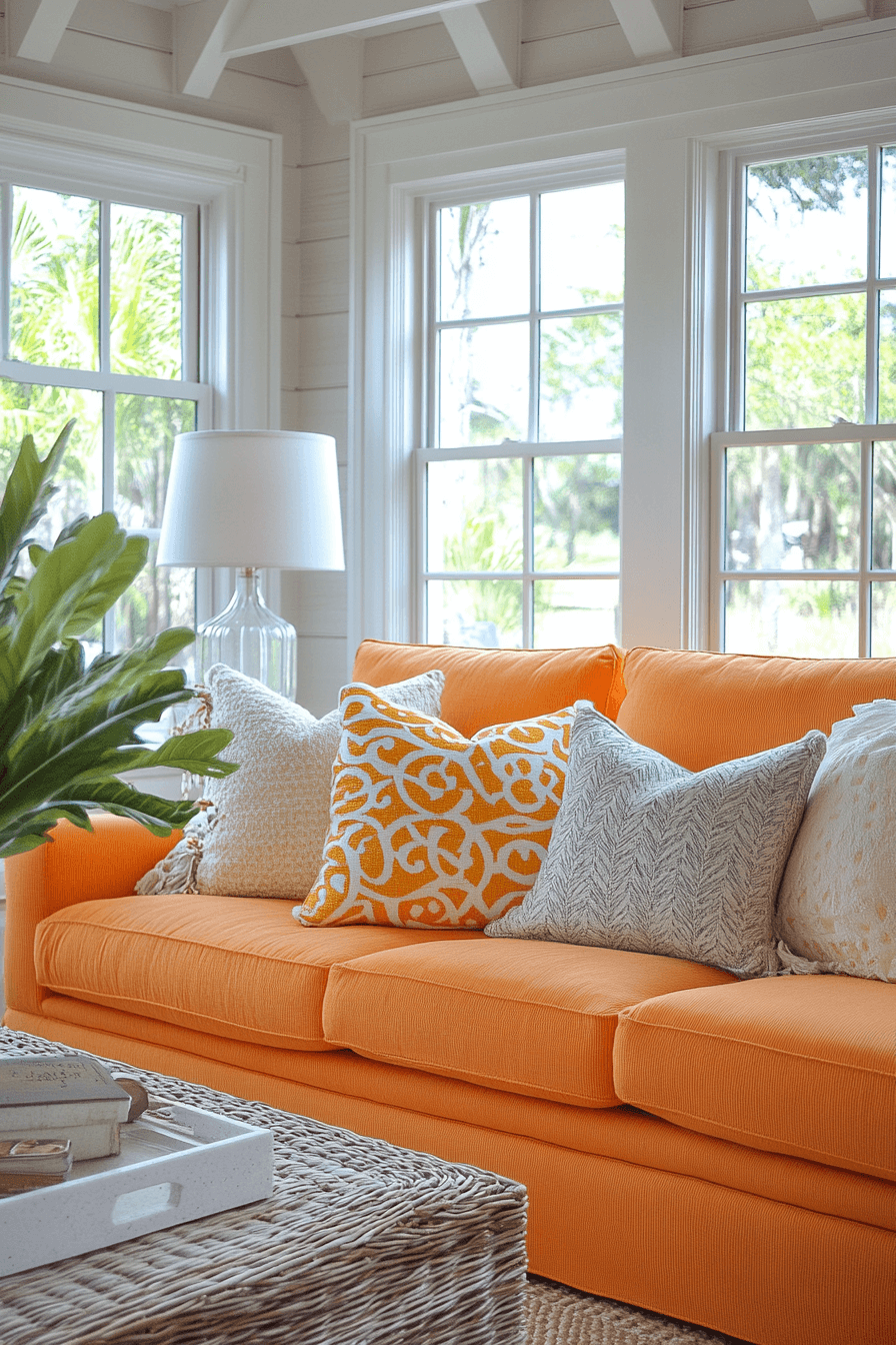 orange couch living room