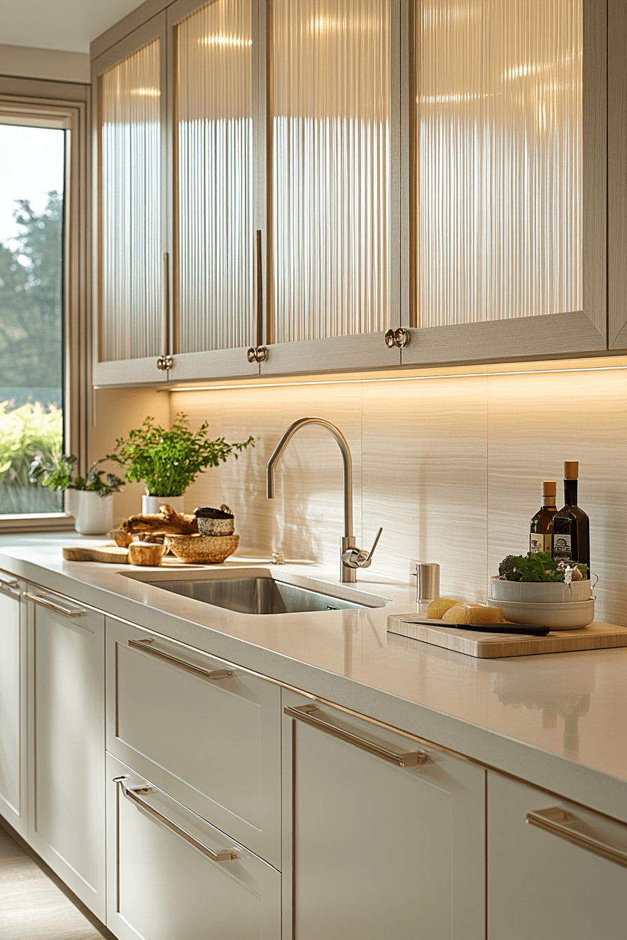 fluted glass kitchen cabinets