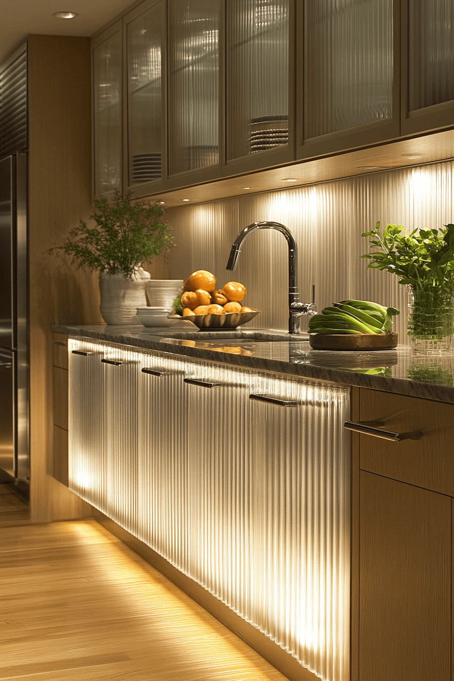fluted glass kitchen cabinets
