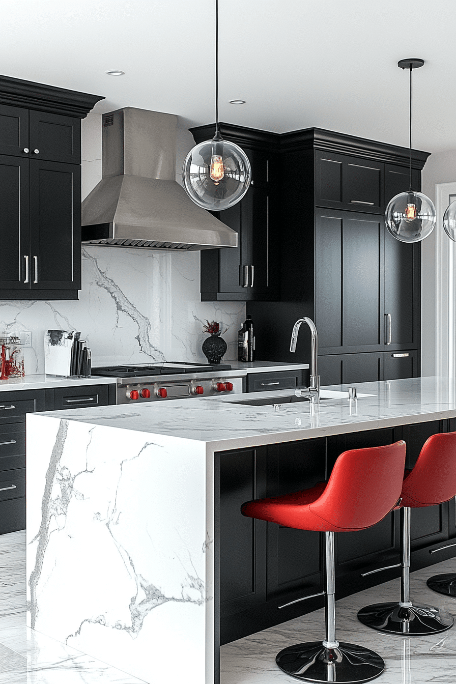 black cabinets white countertops