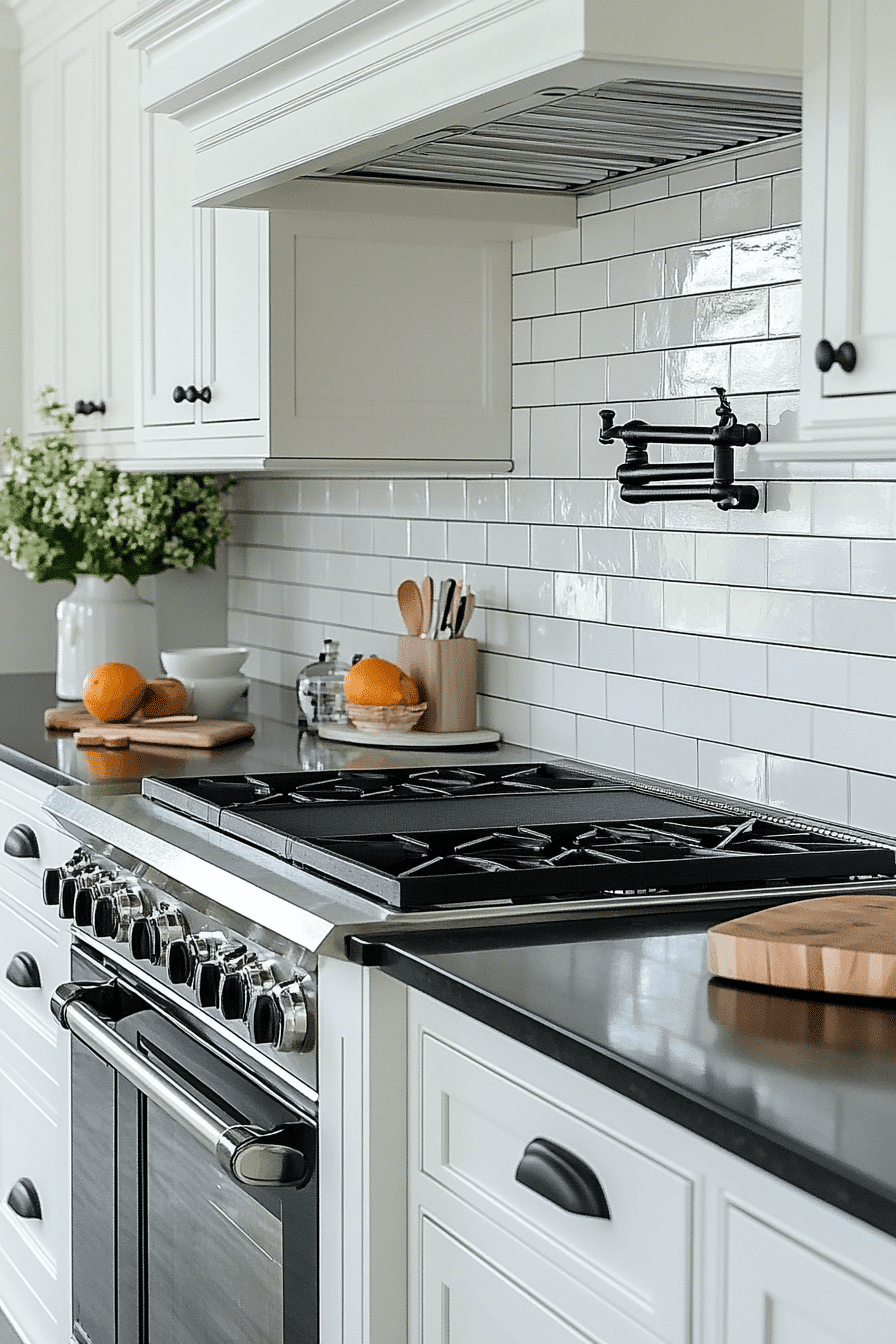 white cabinets black countertops