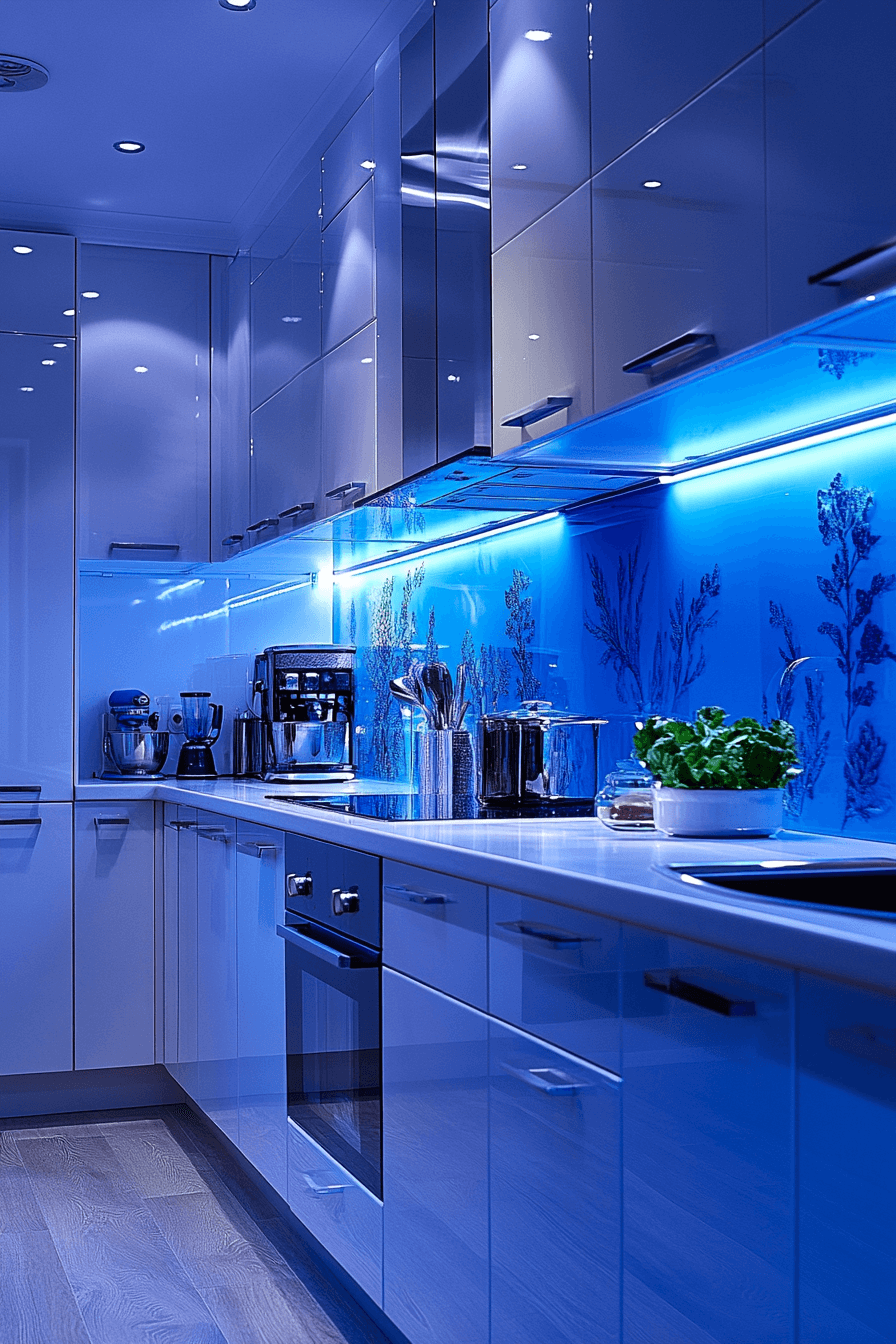blue and white kitchen cabinets