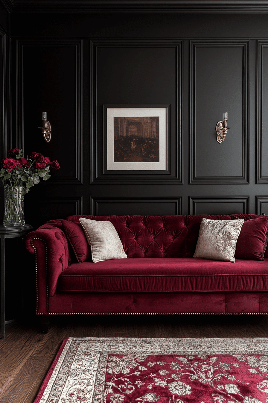burgundy couch living room