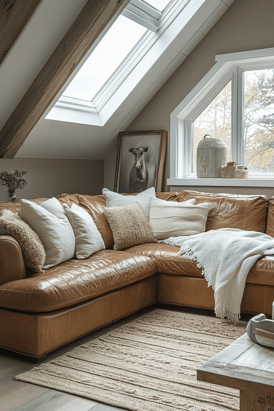 cognac couch living room ideas