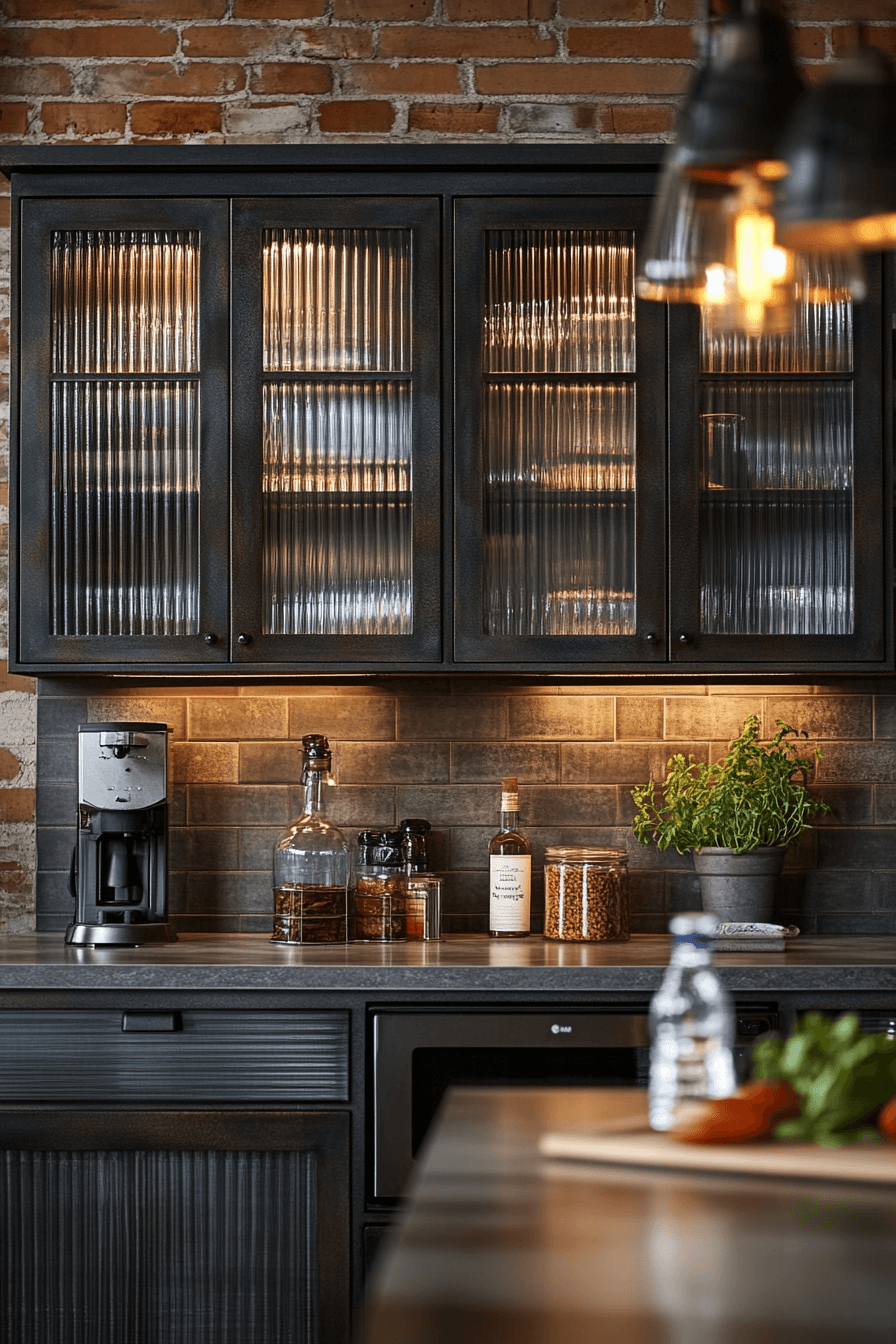 fluted glass kitchen cabinets