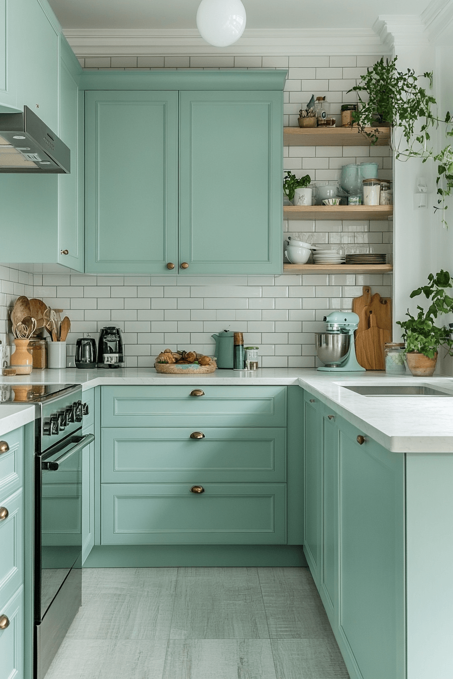 mint green kitchen cabinets