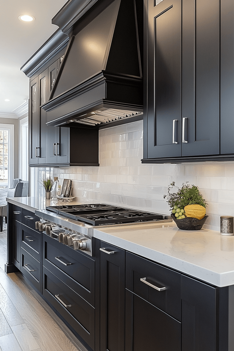 black cabinets white countertops