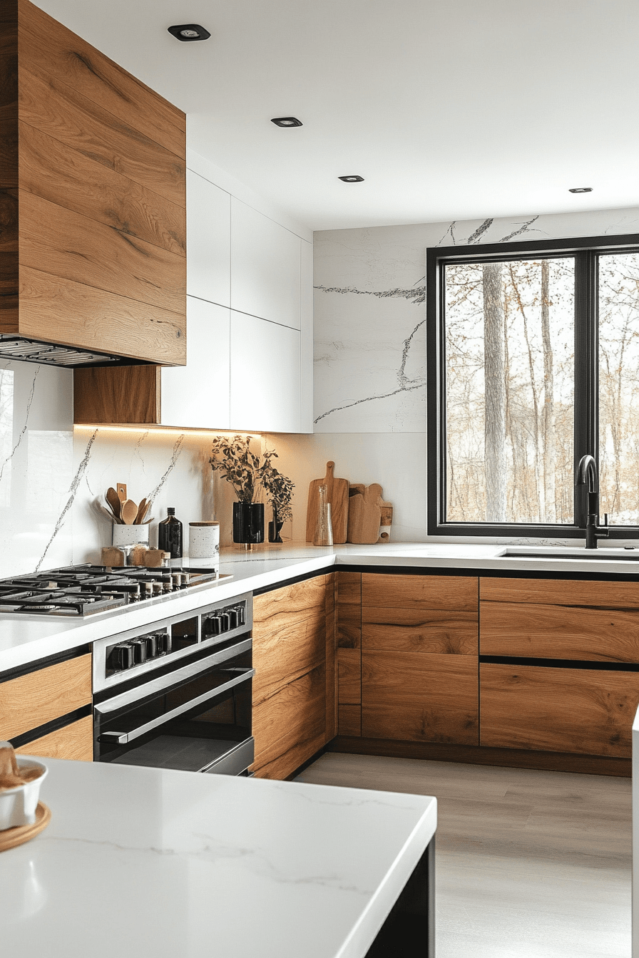 white and wood kitchen cabinets