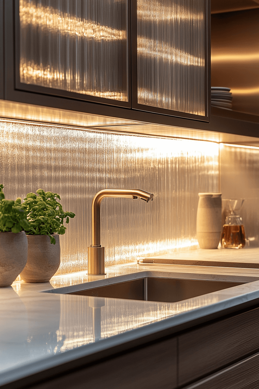 fluted glass kitchen cabinets