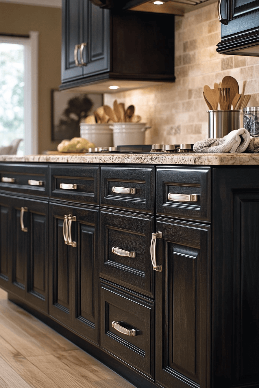 dark stained kitchen cabinets