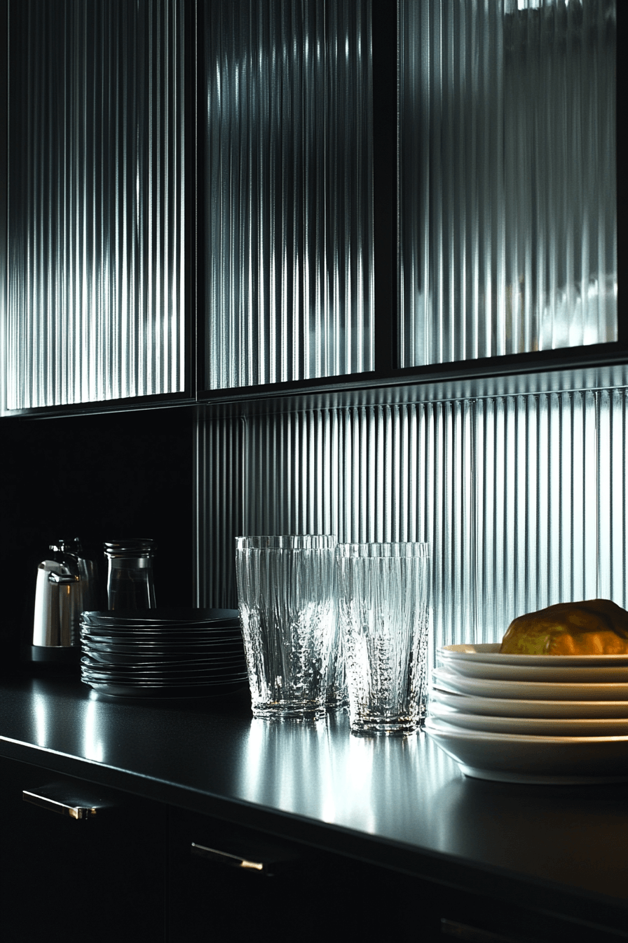 fluted glass kitchen cabinets