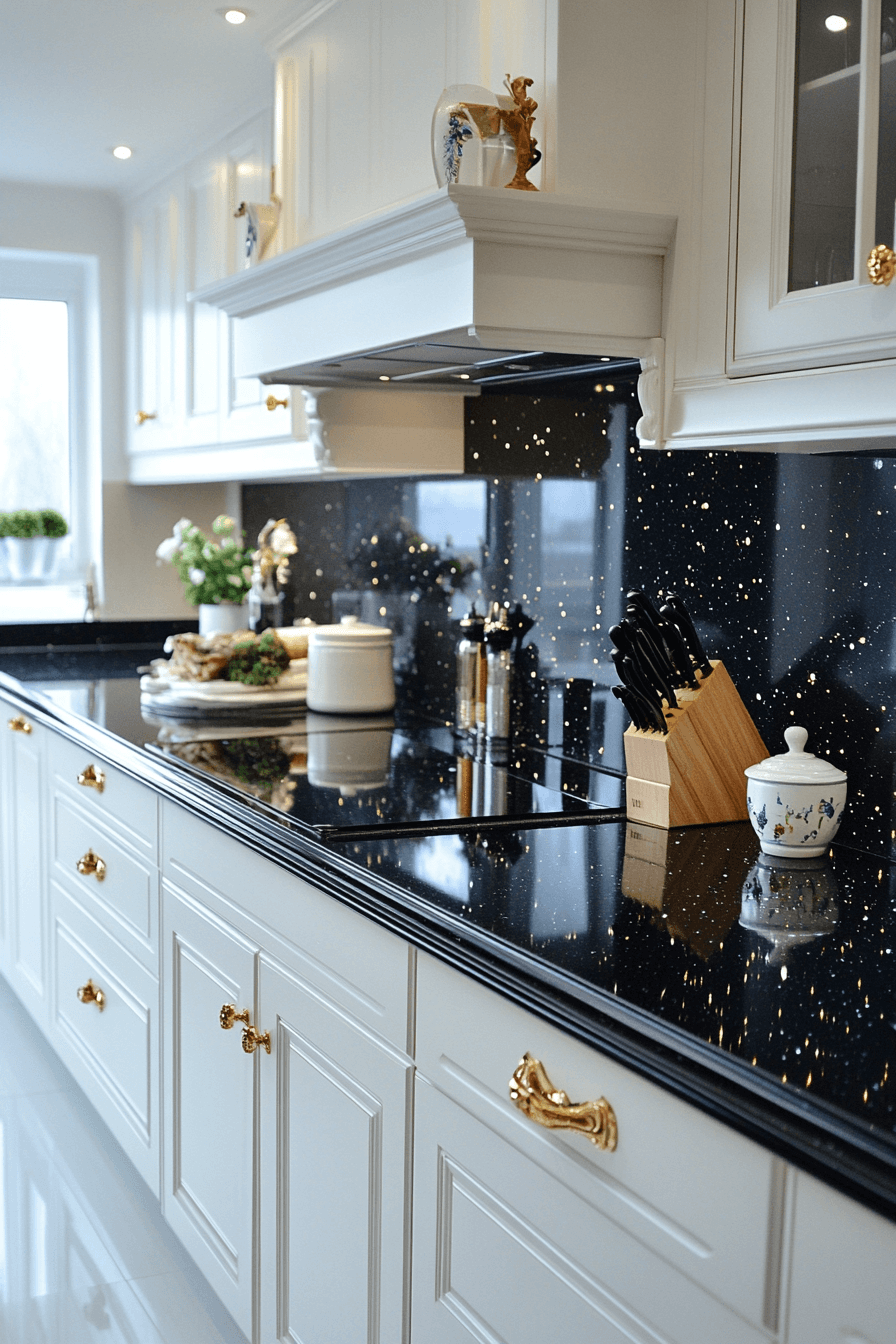 white cabinets black countertops