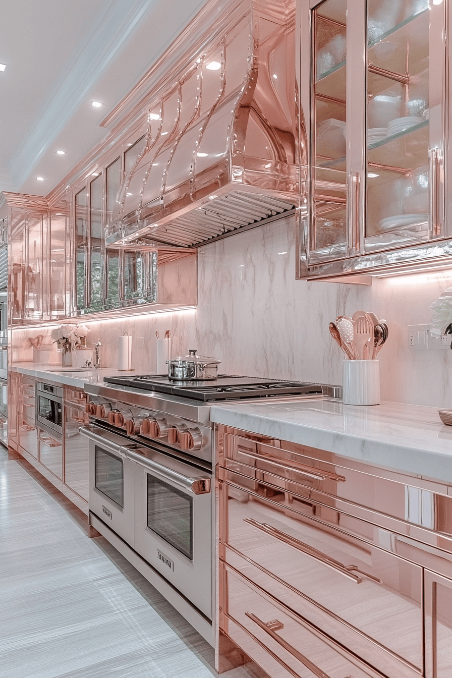 rose gold kitchen cabinets
