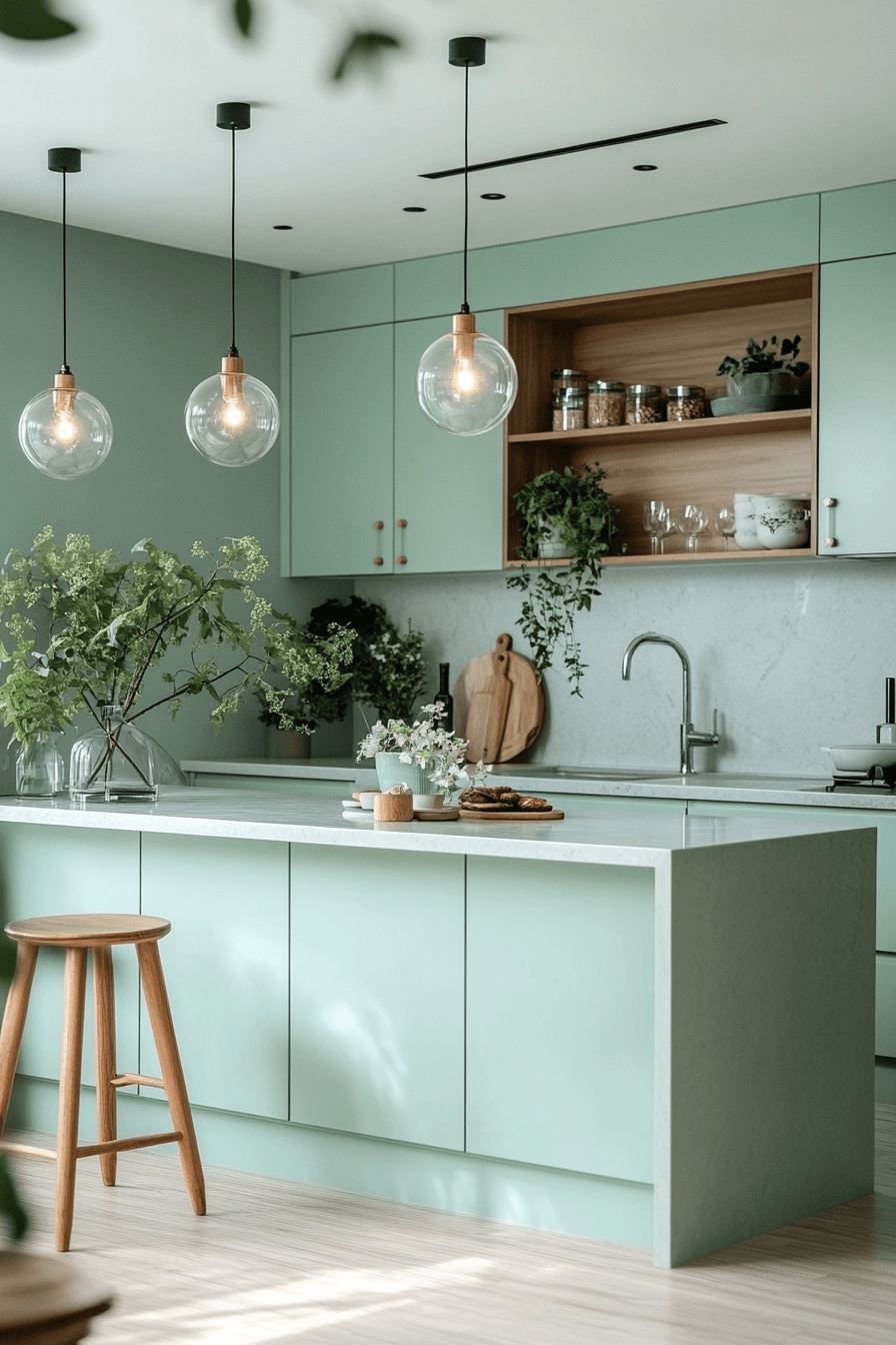mint green kitchen cabinets