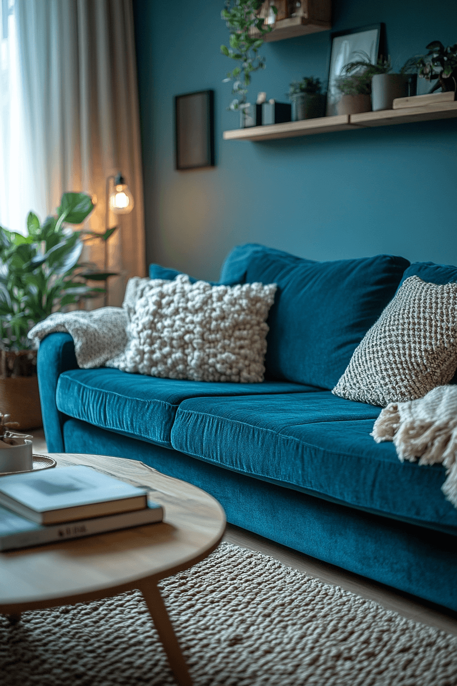 teal couch living room