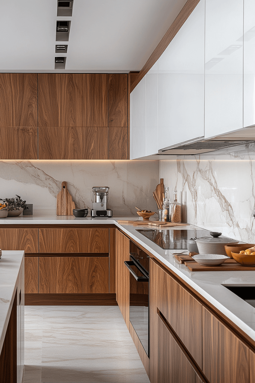 white and wood kitchen cabinets