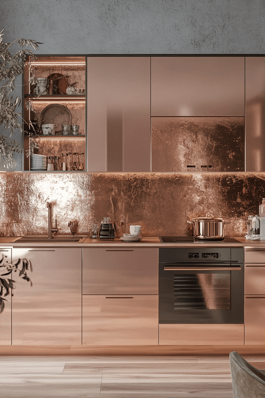 rose gold kitchen cabinets