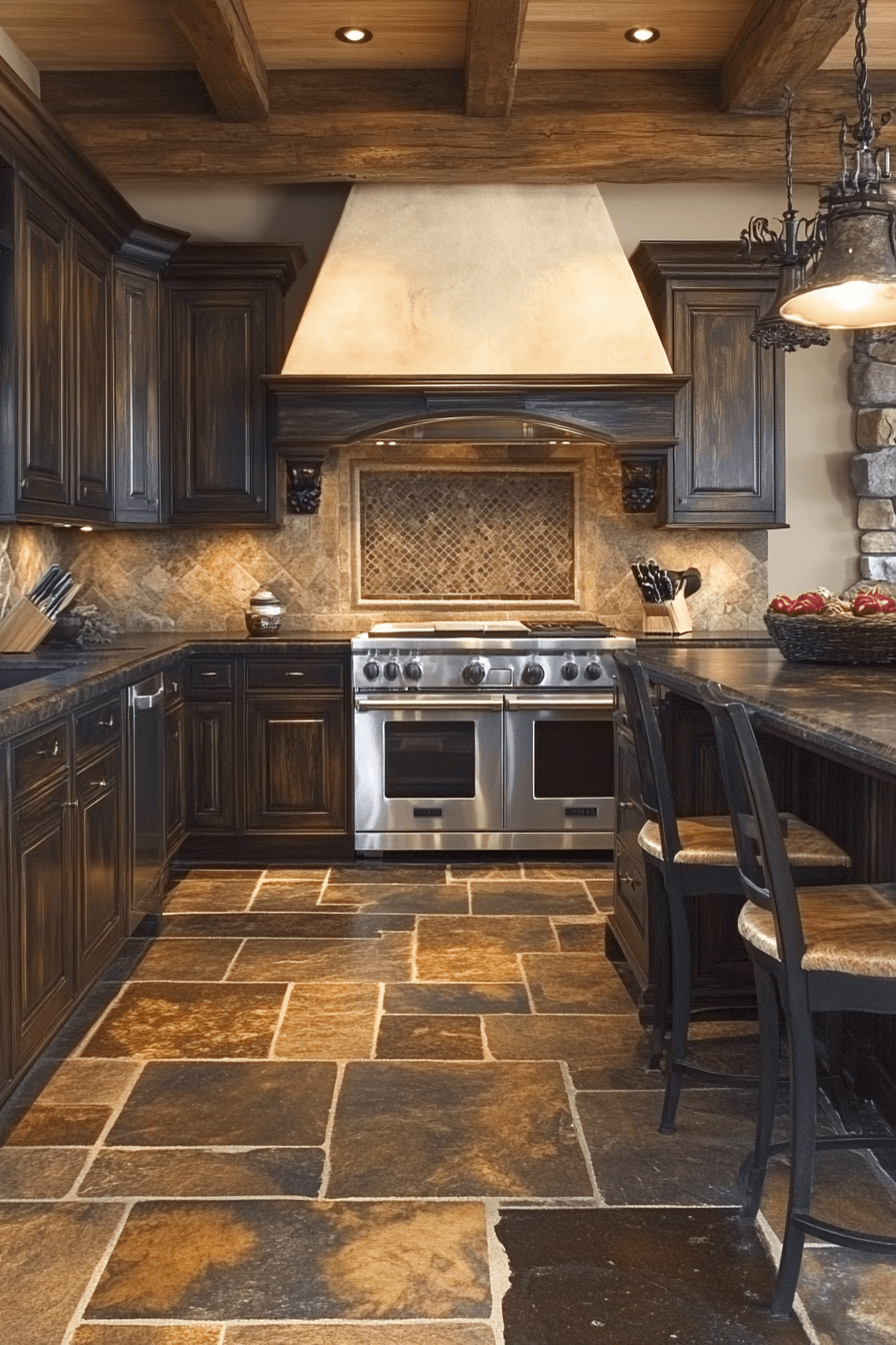 dark stained kitchen cabinets