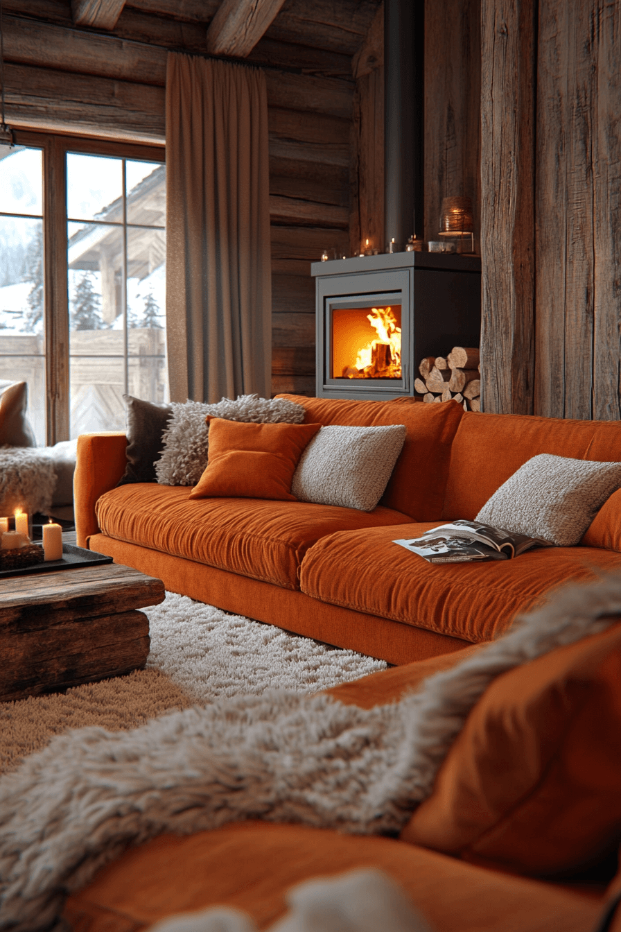 orange couch living room