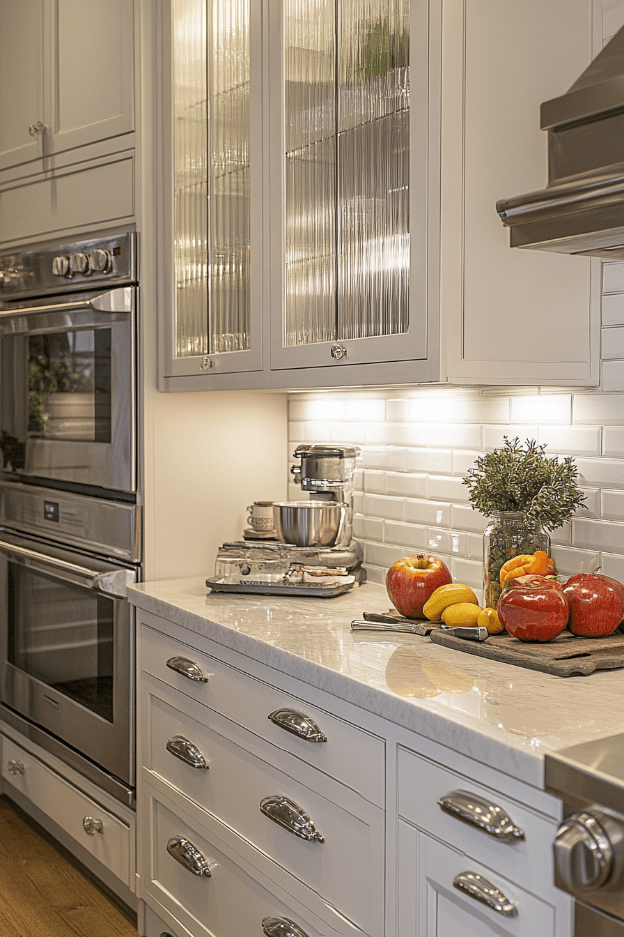 fluted glass kitchen cabinets