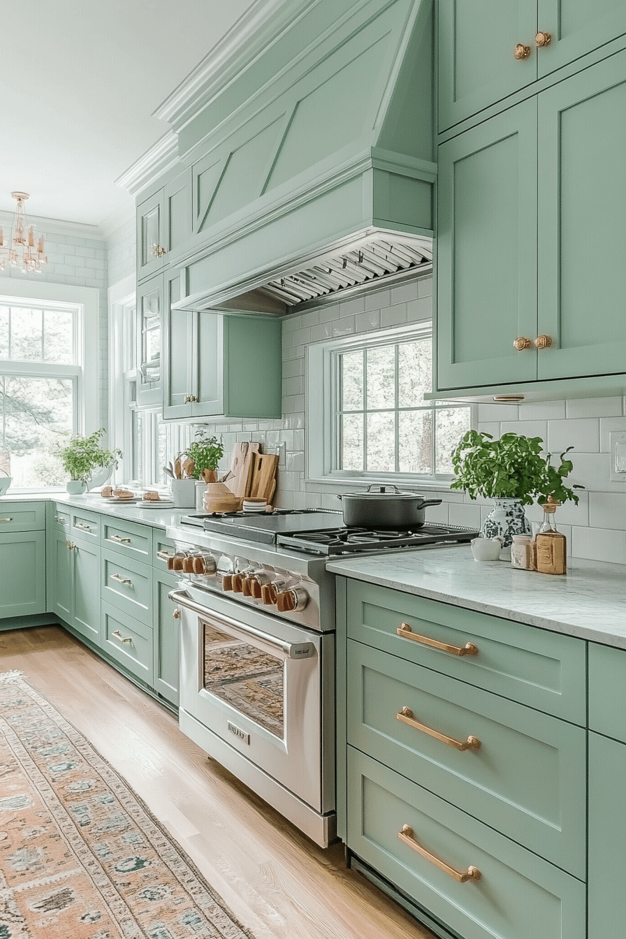 mint green kitchen cabinets