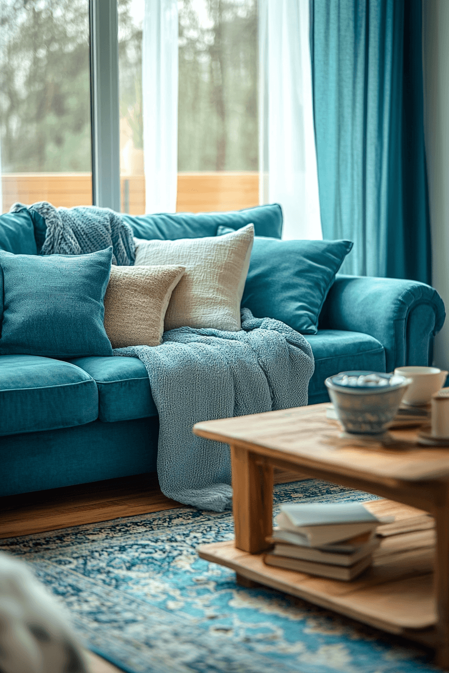 teal couch living room