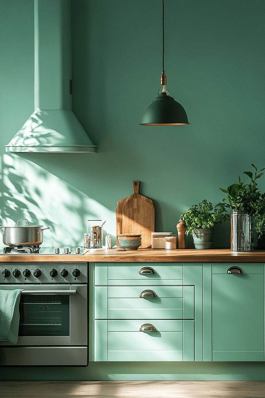 mint green kitchen cabinets