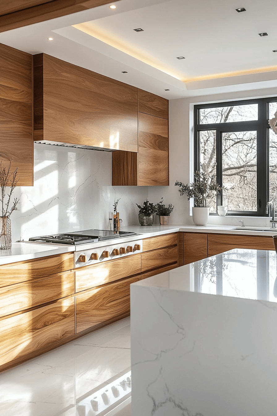 white and wood kitchen cabinets