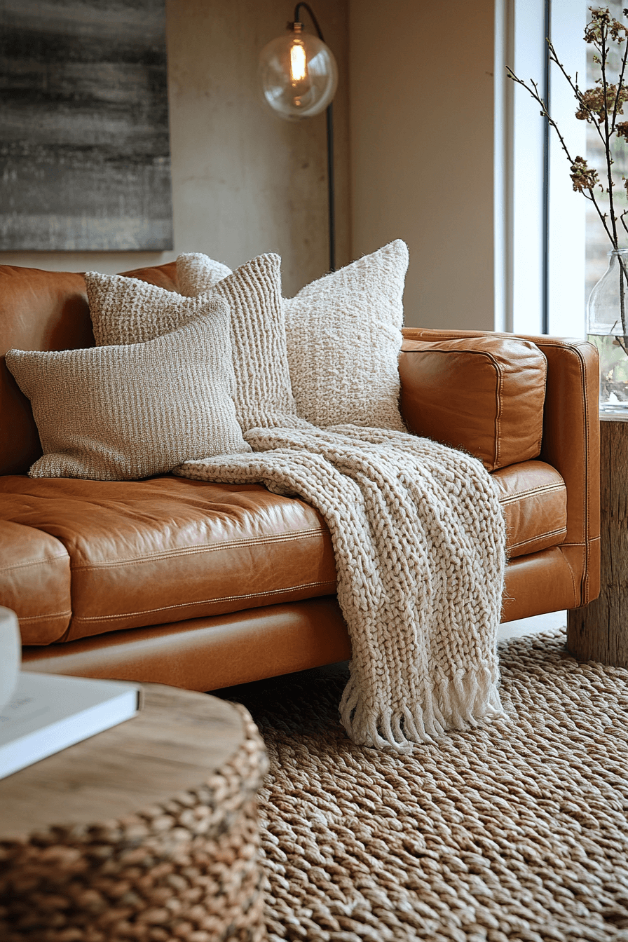 cognac couch living room ideas