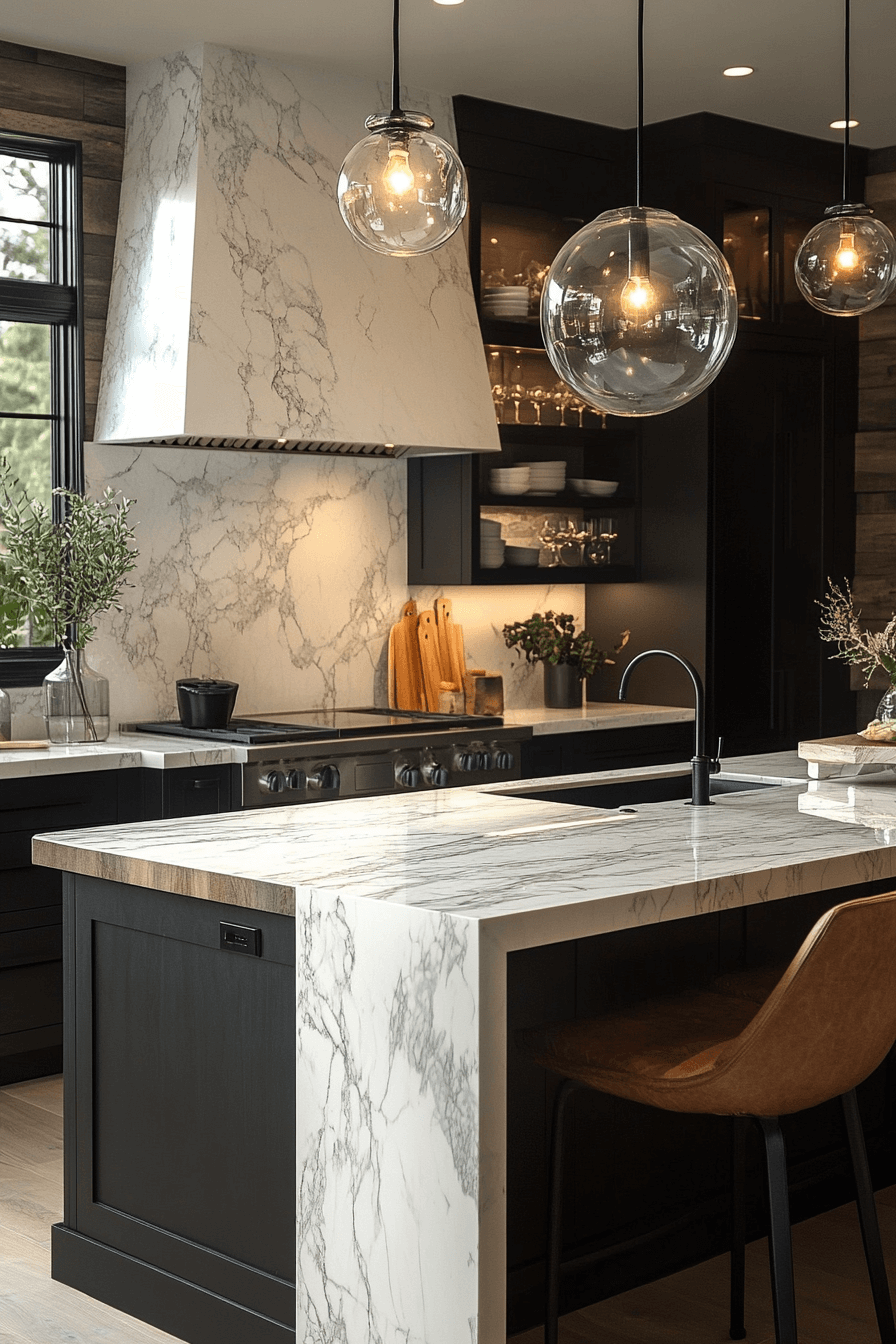 black cabinets white countertops