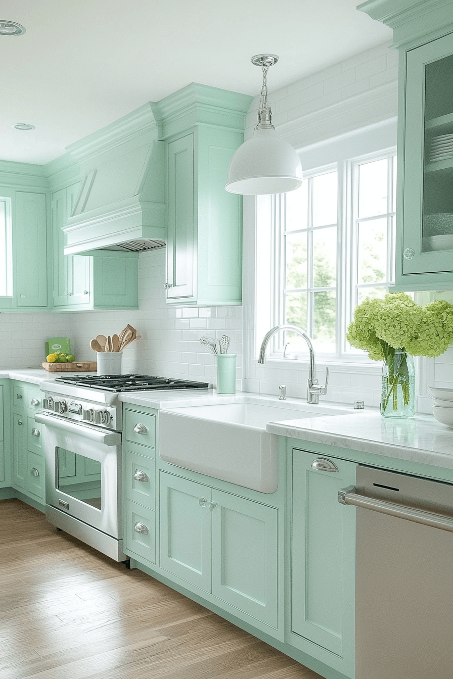 mint green kitchen cabinets