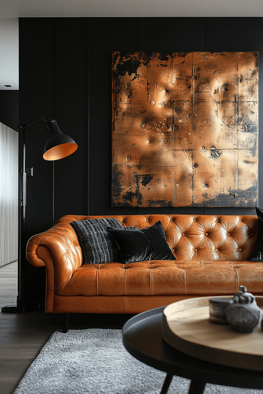 cognac couch living room ideas