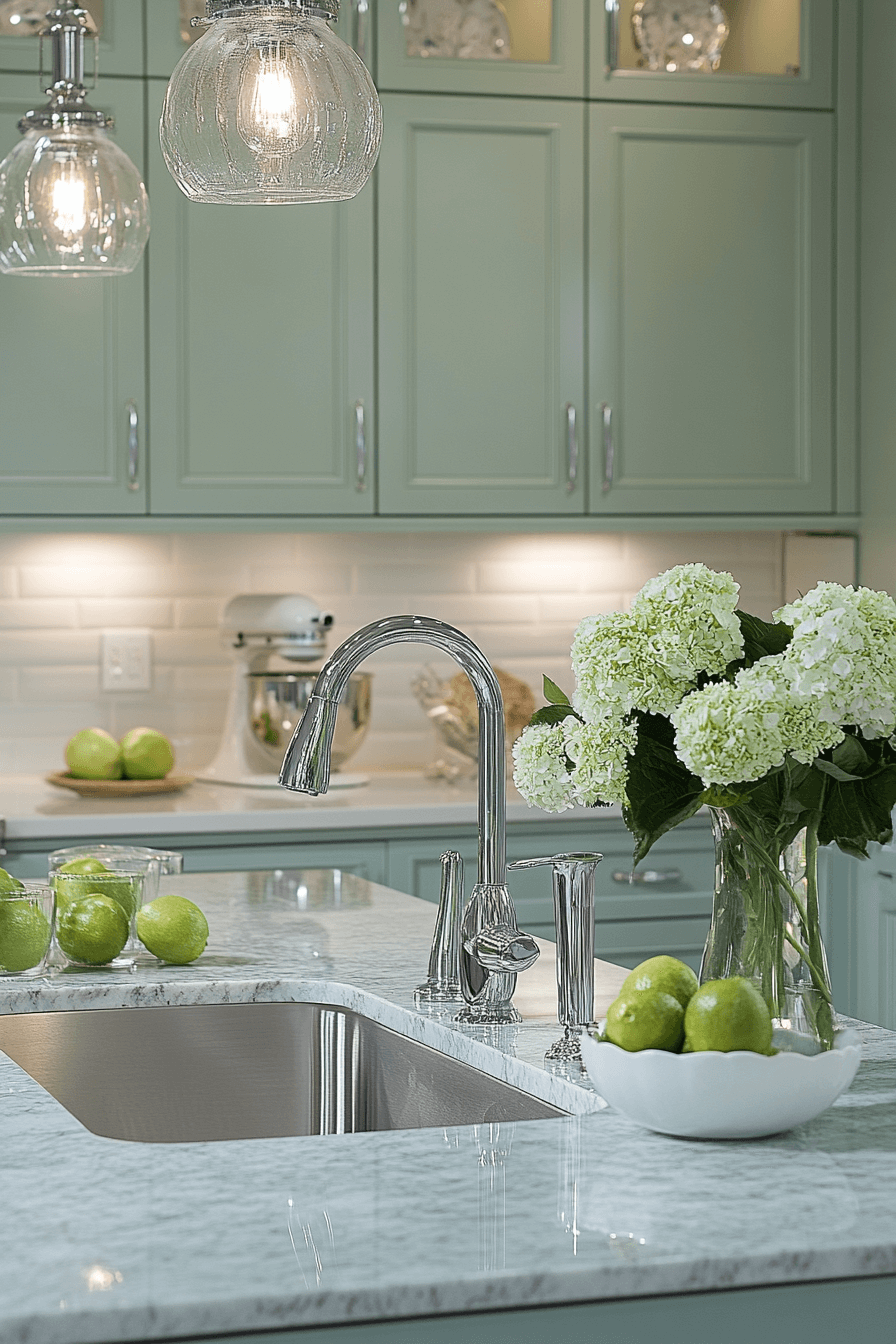 mint green kitchen cabinets