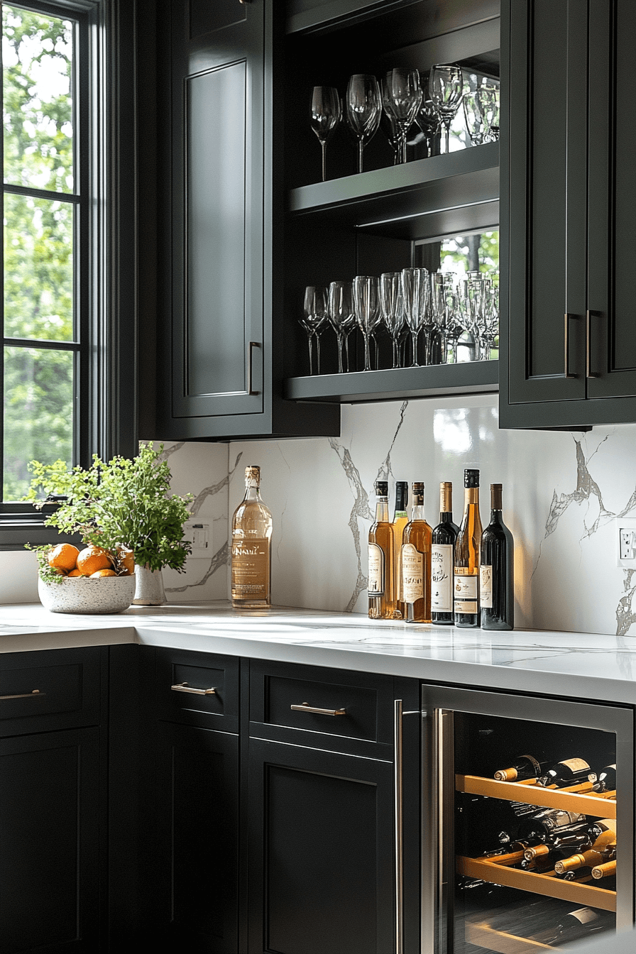 black cabinets white countertops