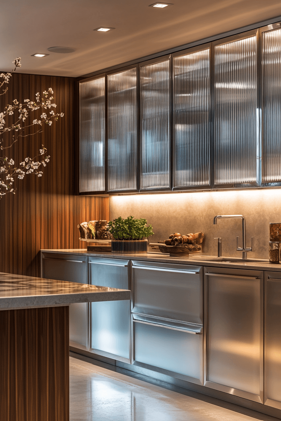 fluted glass kitchen cabinets