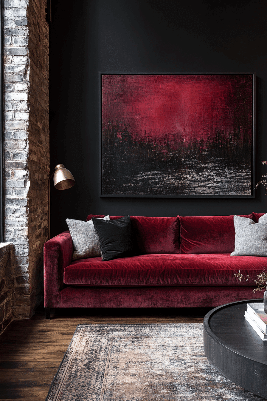 burgundy couch living room