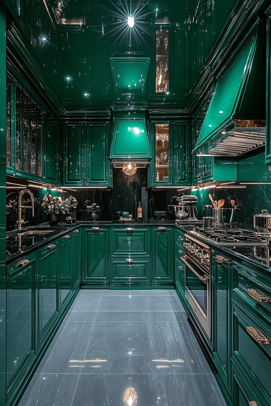 emerald green kitchen cabinets