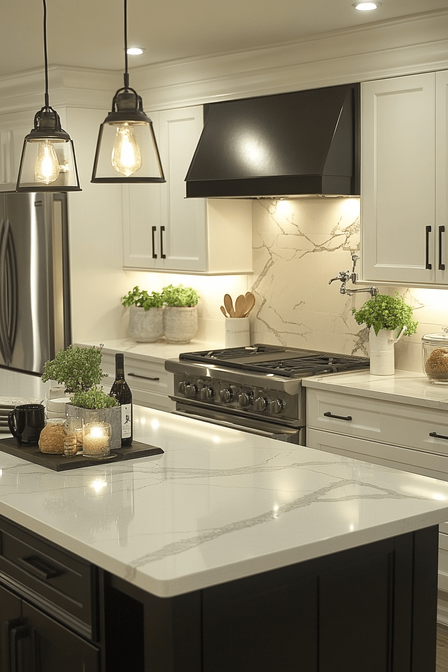 white cabinets black countertops