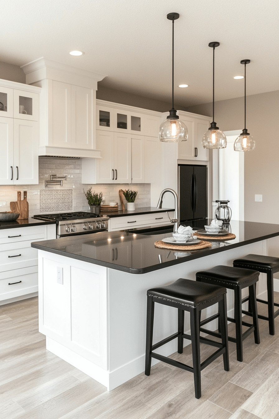 white cabinets black countertops