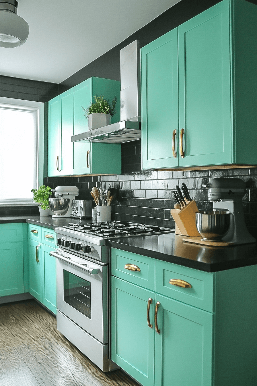 mint green kitchen cabinets